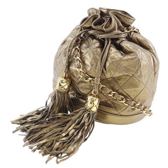 Chanel Drawstring Shoulder Crossbody Fringe Bag Kinchaku Calf - Picture 1 of 9